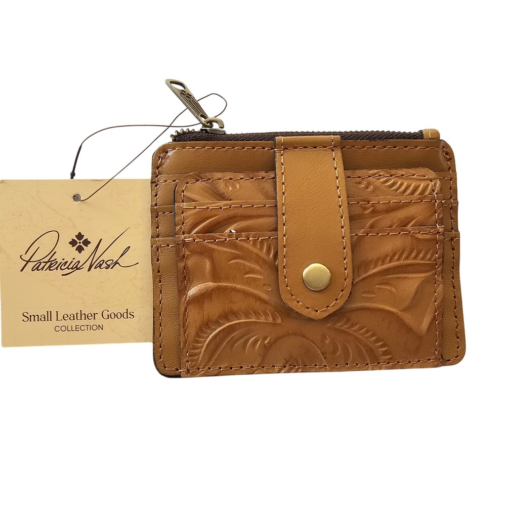 Patricia Nash Cassis Tooled Leather Card Case Wallet Biscuit Tan P567244X RFID